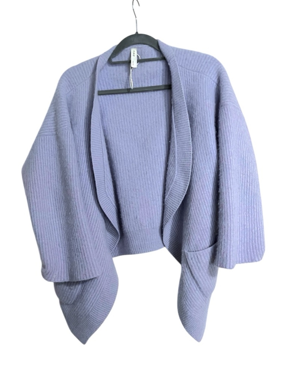 NAP 100% Cashmere Open Front Boxy Lavender Pocket Cardigan Sweater XL